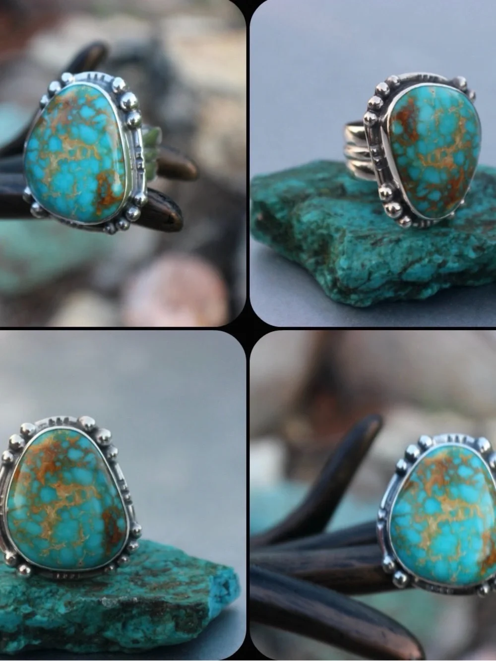 Exquisite Turquoise Statement Ring in Blue-Green. Women Men Unisex Jewelry